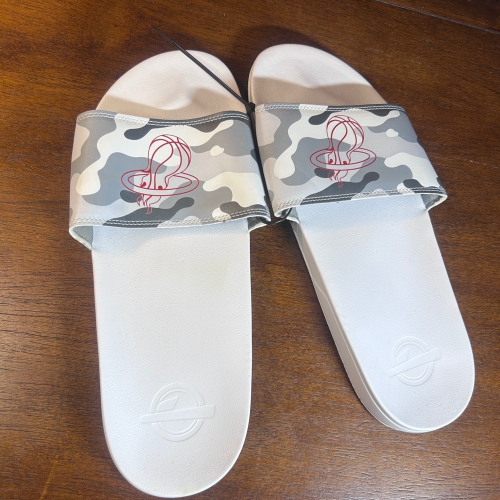 Camouflage Slide Sandals with Red Logo